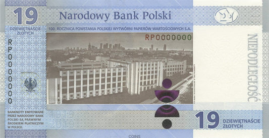 19 zł 100-lecie powstania PWPW 2019