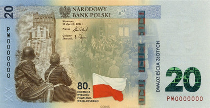 20 zł  80. rocznica wybuchu Powstania Warszawskiego 2024 - banknot